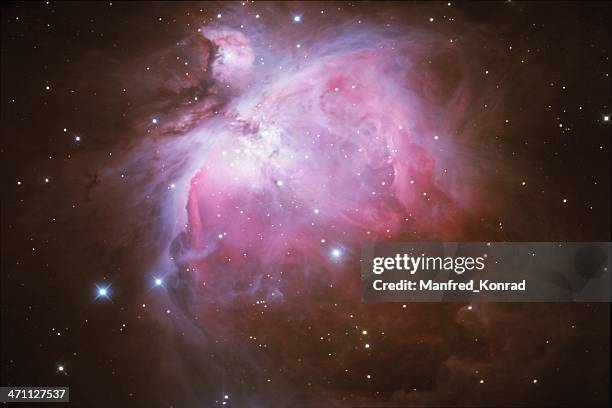 orion nebula in space with stars - orion nebula stock pictures, royalty-free photos & images