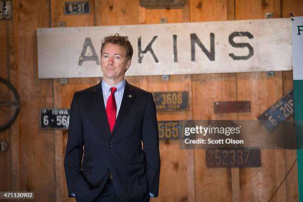 Senator Rand Paul speaks to guests at a campaign event at Bloomsbury Farm on April 25, 2015 in Atkins, Iowa. Paul is seeking the 2016 Republican...