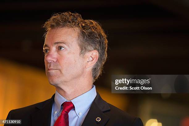 Senator Rand Paul speaks to guests at a campaign event at Bloomsbury Farm on April 25, 2015 in Atkins, Iowa. Paul is seeking the 2016 Republican...