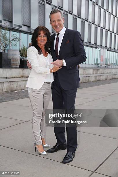 Manuela Maske and her husband Henry Maske attend the party of Katja Burkard, who celebrates her 50th Birthday at Vintage-Restaurant on April 25, 2015...