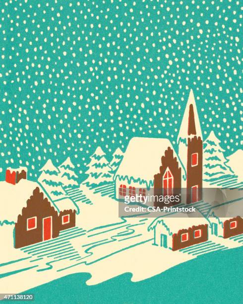 stockillustraties, clipart, cartoons en iconen met winter snow scene - middelgrote groep dingen