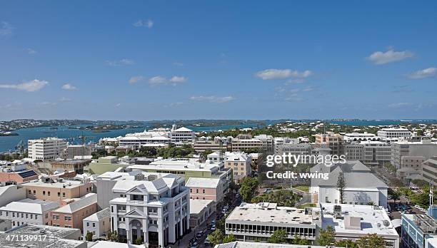 hamilton, bermuda, city view - bermuda aerial stock pictures, royalty-free photos & images
