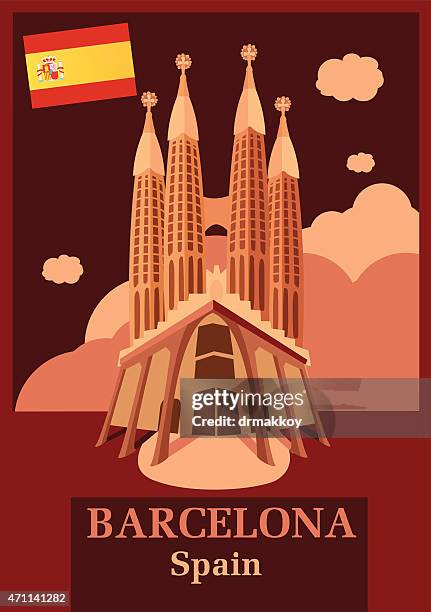 ilustraciones, imágenes clip art, dibujos animados e iconos de stock de barcelona - spire