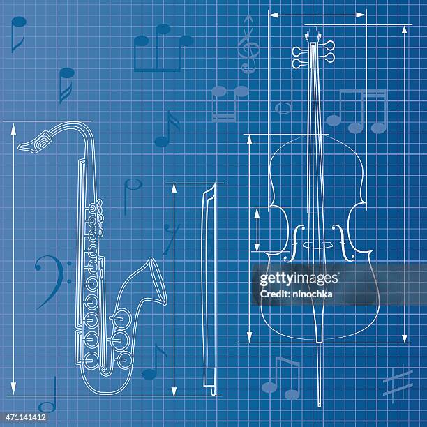 stockillustraties, clipart, cartoons en iconen met musical blueprint - saxofoon