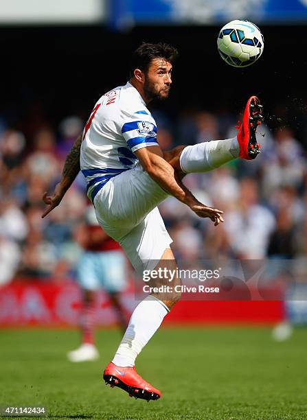 Charlie Austin of QPR in action during the Barclays Premier League match between Queens Park Rangers and West Ham United at Loftus Road on April 25,...