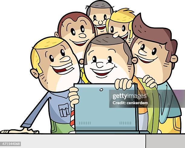vector team - team looking at computer screen stock illustrations