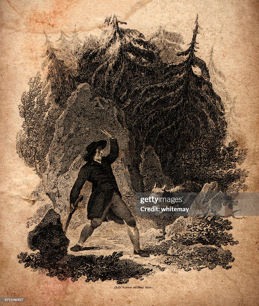 Book illustration from 1810 - Chill horror stiffens him
