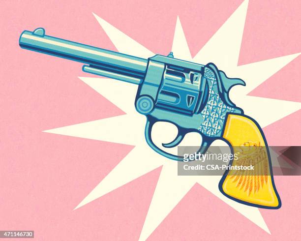 revolver auf einem rosa hintergrund - pink pistols stock-grafiken, -clipart, -cartoons und -symbole