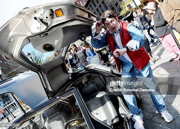 Actor Matt Bell as Marty McFly at the Family Festival Street Fair during the 2015 Tribeca Film Festival at on April 25, 2015 in New York City.