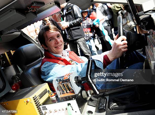 Actor Matt Bell as Marty McFly at the Family Festival Street Fair during the 2015 Tribeca Film Festival at on April 25, 2015 in New York City.