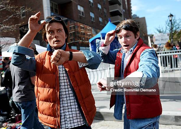 Actor Matt Bell as Marty McFly at the Family Festival Street Fair during the 2015 Tribeca Film Festival at on April 25, 2015 in New York City.