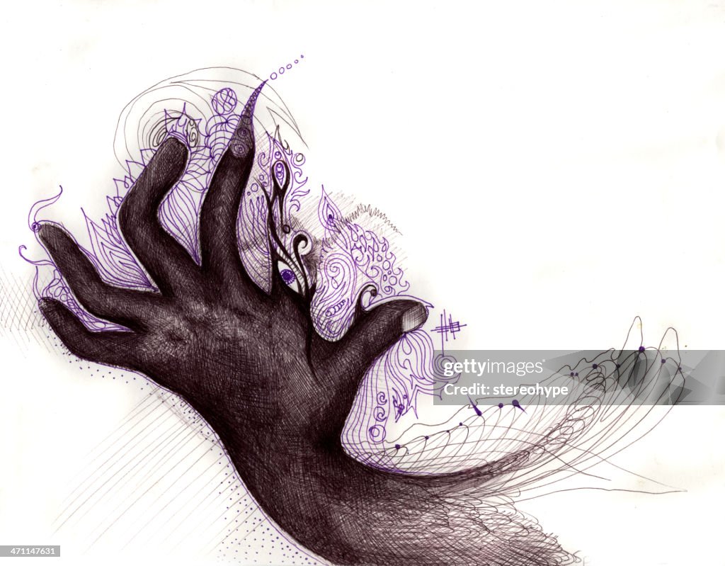 Handscape Surreal Hand Drawing Time Hands And Hourglass Surreal Drawing Art