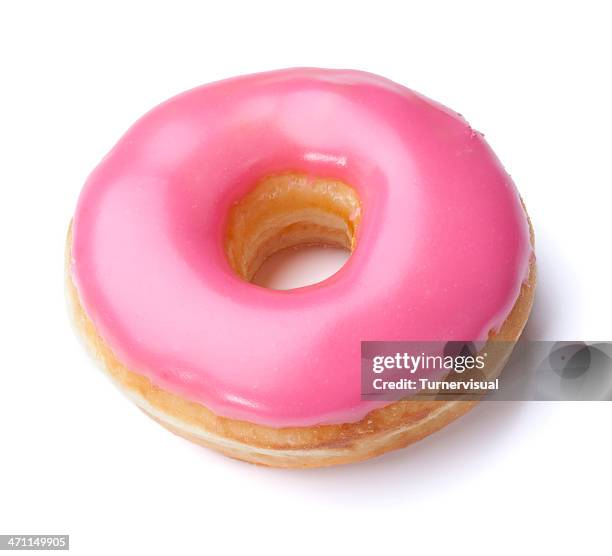 pink donut + clipping path - donuts stock pictures, royalty-free photos & images