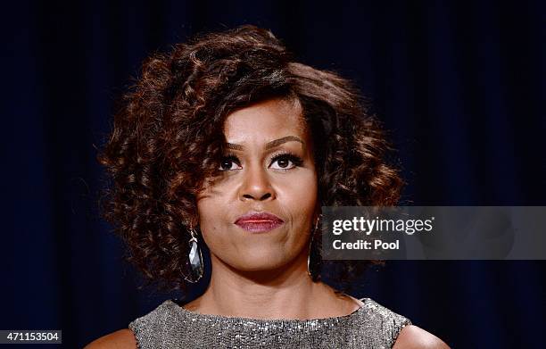 First Lady Michelle Obama attends the annual White House Correspondent's Association Gala at the Washington Hilton hotel April 25, 2015 in...