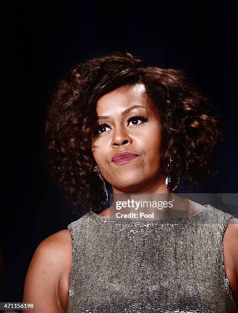 First Lady Michelle Obama attends the annual White House Correspondent's Association Gala at the Washington Hilton hotel April 25, 2015 in...