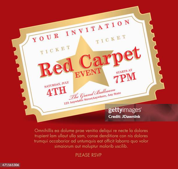 vintage style gold and white carpet event ticket invitation template - awards ceremony invitation stock illustrations