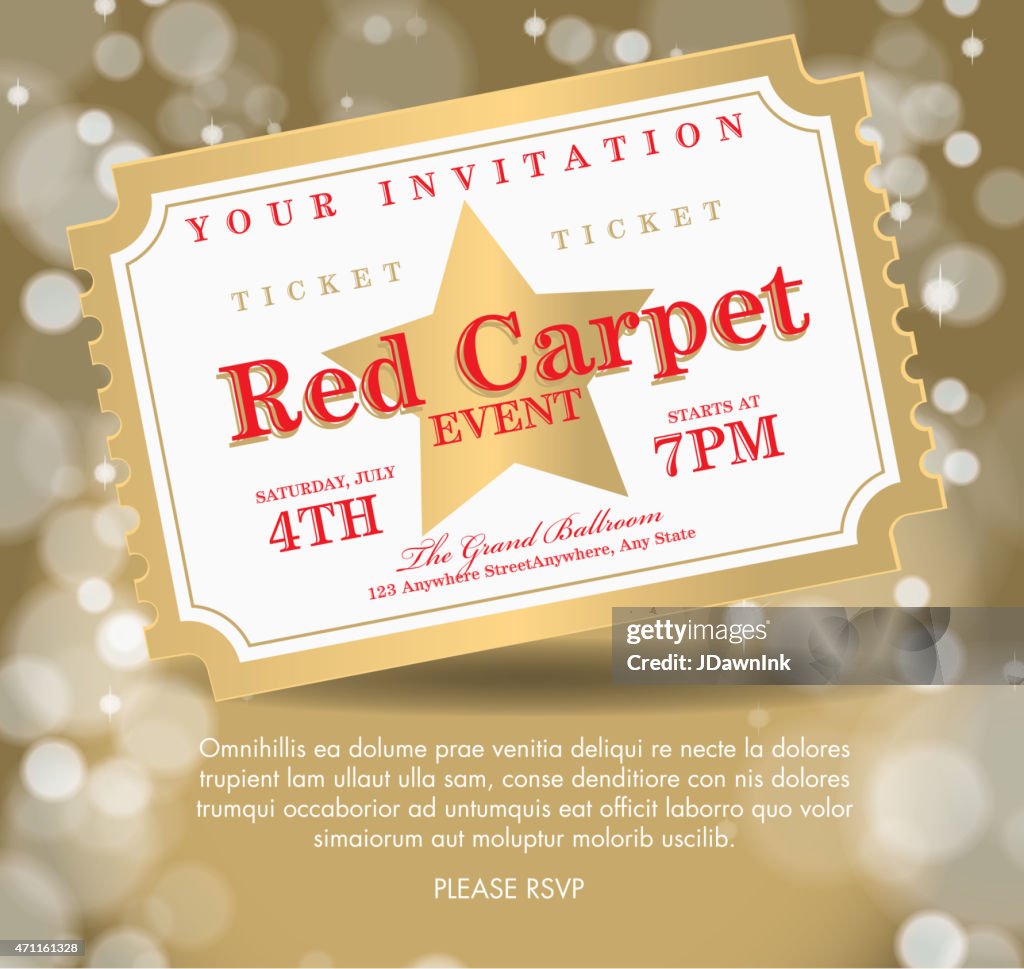 Estilo Vintage doradas alfombra ticket de plantilla de la invitación