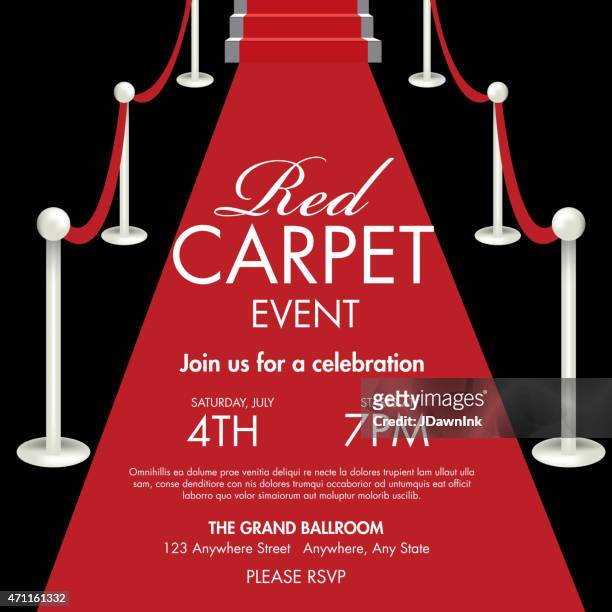 vintage style red and black carpet event ticket invitation template - red carpet event stock illustrations