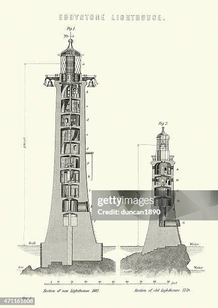 eddystone lighthouse - civil engineering uk stock illustrations