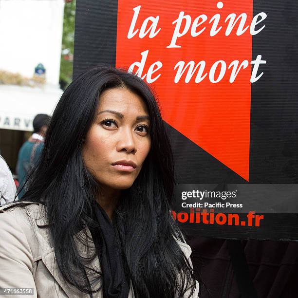 Indonesian-born French singer and songwriter Anggun Cipta Sasmi participate in a demonstration to support Serge Atlaoui a Frenchman on death row in...