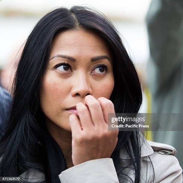Indonesian-born French singer and songwriter Anggun Cipta Sasmi participates in a demonstration to support Serge Atlaoui a Frenchman on death row in...
