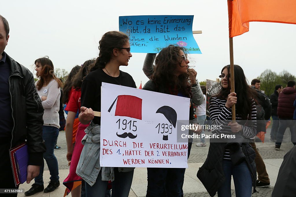 Armenian protesters march for 100th remembrance year of...