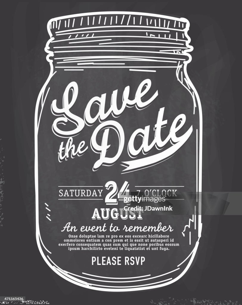 Mason Jar Save the date chalkboard invitation design template