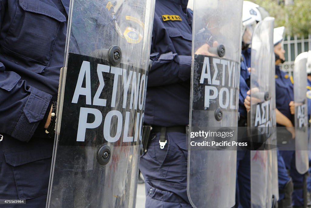 Close-up of Riot Police officers outside the  Ministry of...