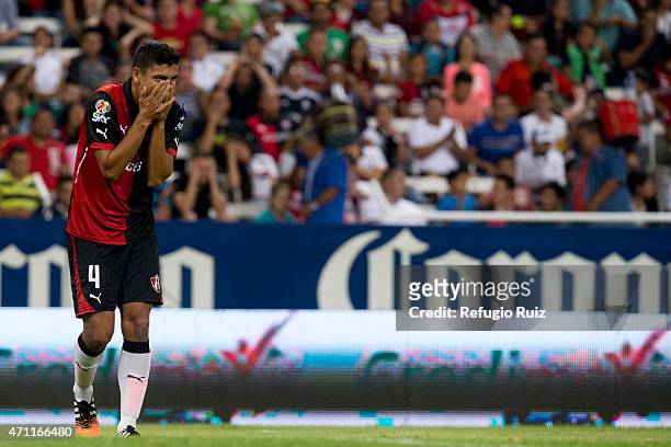 Luis Venegas of Atlas laments after missing a shot during a match between Atlas and Leon as part of 15th round of Clausura 2015 Liga MX at Jalisco...