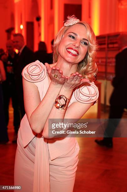 Silvia Schneider wearing a dress designed by herself during the 26th ROMY Award 2015 at Hofburg Vienna on April 25, 2015 in Vienna, Austria.