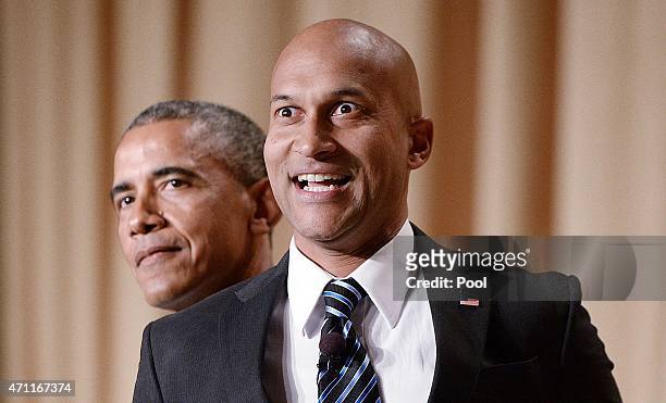 The presidents translator, Luther , as portrayed by comedian Keegan-Michael Key, gestures as President Barack Obama speaks at the annual White House...