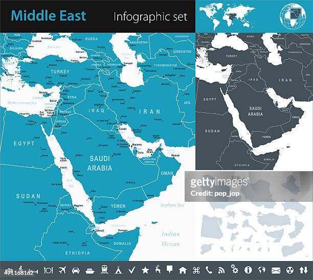 naher osten-infografik karte-illustration - turkey middle east stock-grafiken, -clipart, -cartoons und -symbole