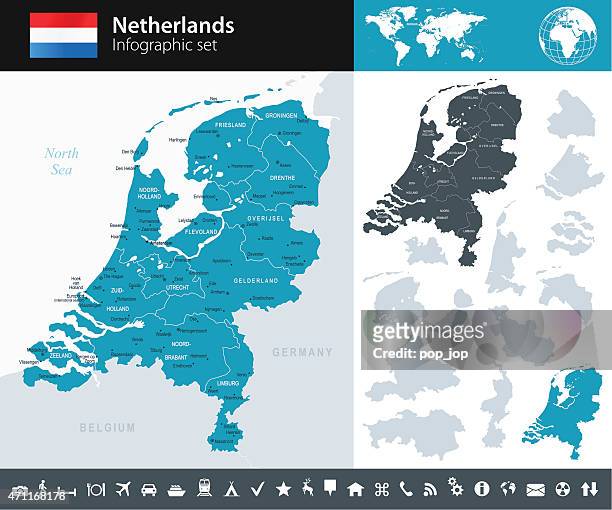 niederlande – infografik karte-illustration - netherlands stock-grafiken, -clipart, -cartoons und -symbole