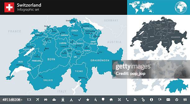 ilustraciones, imágenes clip art, dibujos animados e iconos de stock de suiza: infograma mapa-ilustración - capital region