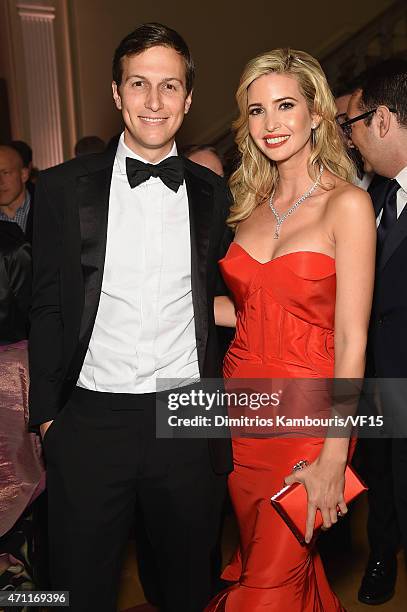 Jared Kushner and Ivanka Trump attend the Bloomberg & Vanity Fair cocktail reception following the 2015 WHCA Dinner at the residence of the French...