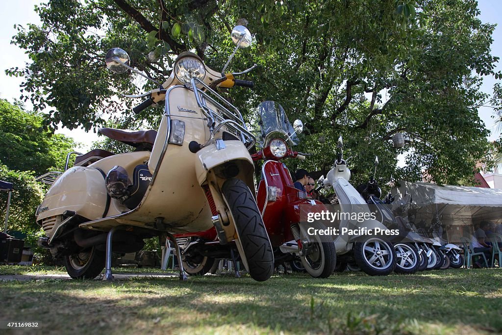 European scooters are lined up during the 9th Scooter...