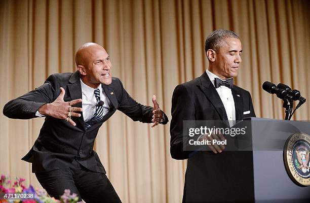 The presidents translator, Luther , as portrayed by comedian Keegan-Michael Key, gestures as President Barack Obama speaks at the annual White House...