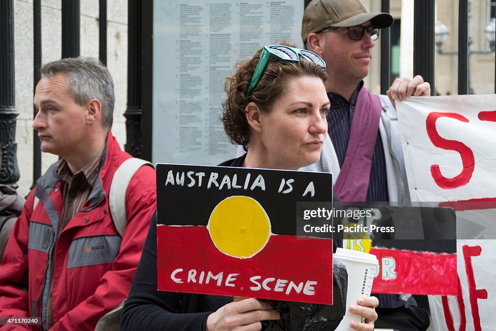 Australians outside the British Museum in London, UK,...