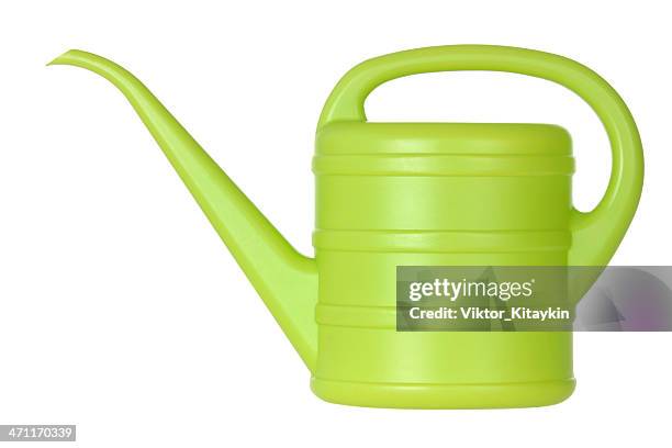 green bailer or watering can with a handle and a long spout - gardening equipment white background stock pictures, royalty-free photos & images