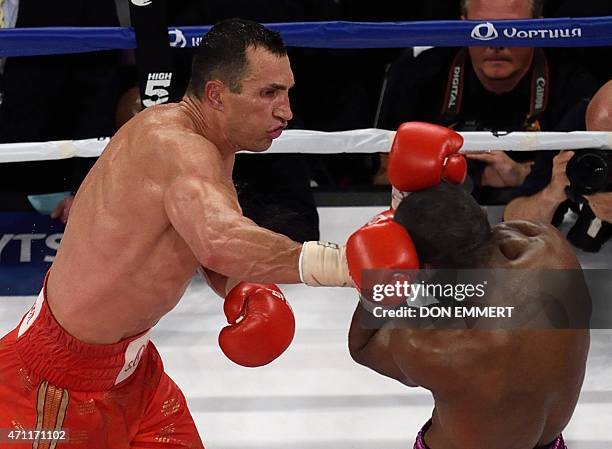 Wladimir Klitschko of the Ukraine and Bryant Jennings of the US exchange punches during their World Heavyweight Championship boxing bout at Madison...