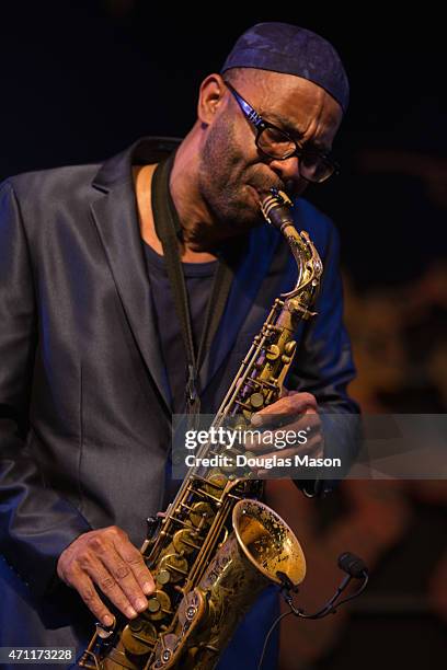 Kenny Garrett performs during the 2015 New Orleans Jazz & Heritage Festivlal presented by Shell at the Fair Grounds Race Course on April 24, 2015 in...