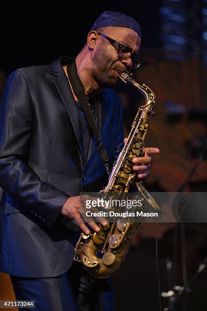 Kenny Garrett performs during the 2015 New Orleans Jazz & Heritage Festivlal presented by Shell at the Fair Grounds Race Course on April 24, 2015 in...
