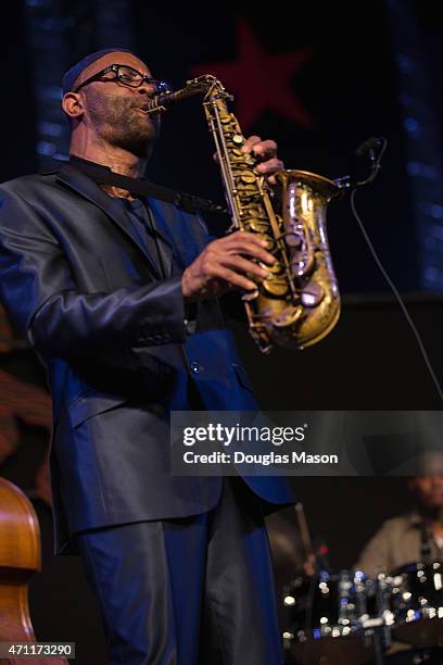 Kenny Garrett performs during the 2015 New Orleans Jazz & Heritage Festivlal presented by Shell at the Fair Grounds Race Course on April 24, 2015 in...