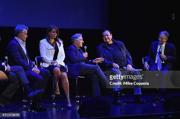 Actors Ray Liotta, Lorraine Bracco, Robert De Niro, Paul Sorvino and host Jon Stewart attend the closing night screening of "Goodfellas" during the...
