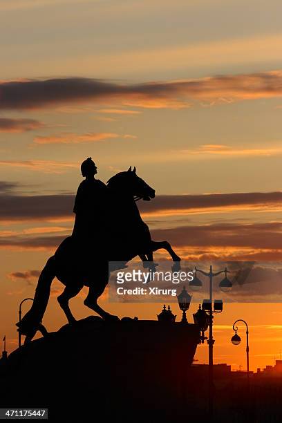 the bronze horseman silhouette  (st. petersburg, russia) - peter the great statue stock pictures, royalty-free photos & images