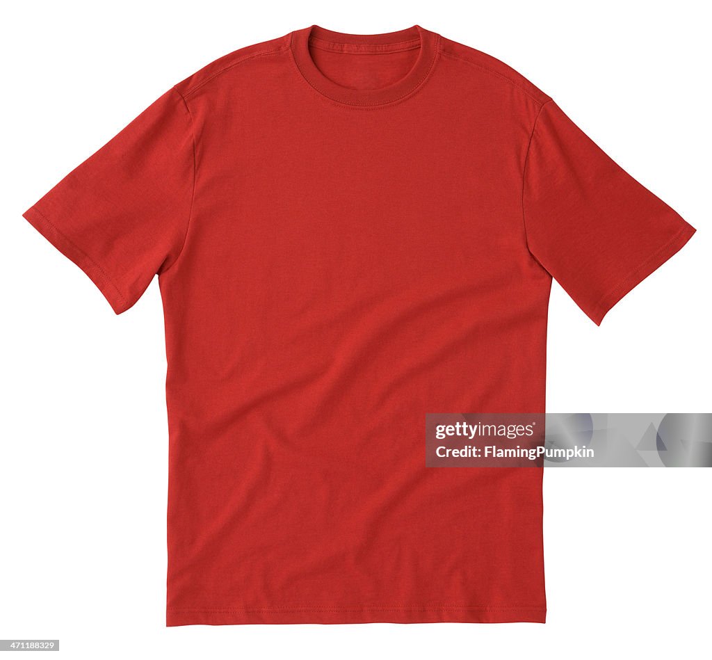Plain red tee shirt isolated on white background