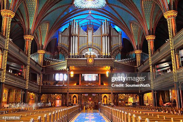 the great casavant organ at notre dame basilica, montreal - church organ stock pictures, royalty-free photos & images