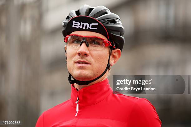 Tejay van Garderen of Belgium and BMC Racing Team arrives at the start during the 101st Liege-Bastogne-Liege cycle road race on April 26, 2015 in...