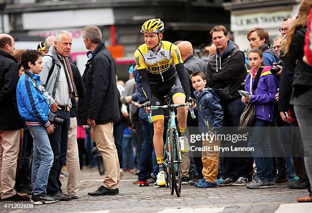 Wilco Kelderman of Holland and Team Lottoo NL - Jumbo arrives at the start during the 101st Liege-Bastogne-Liege cycle road race on April 26, 2015 in...