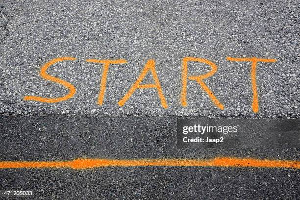 Starting Line With Text Start As Painted On Asphalt Road High-Res Stock ...